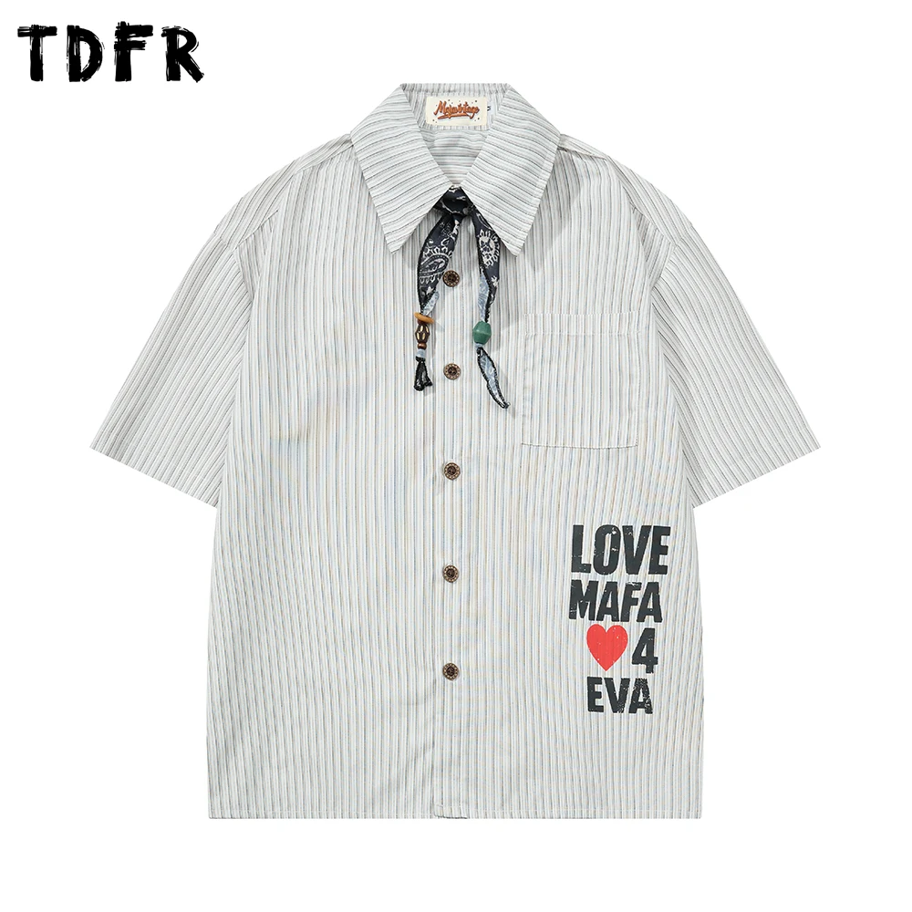 Letter Print Short Sleeve Striped Shirt Mens Summer Pocket Casual Retro Loose Lapel Single Breasted Half-Sleeve Shirts Man
Letter Print Short Sleeve Striped Shirt Mens Summer Pocket Casual Retro Loose Lapel Single Breasted Half-Sleeve Shirts Man
