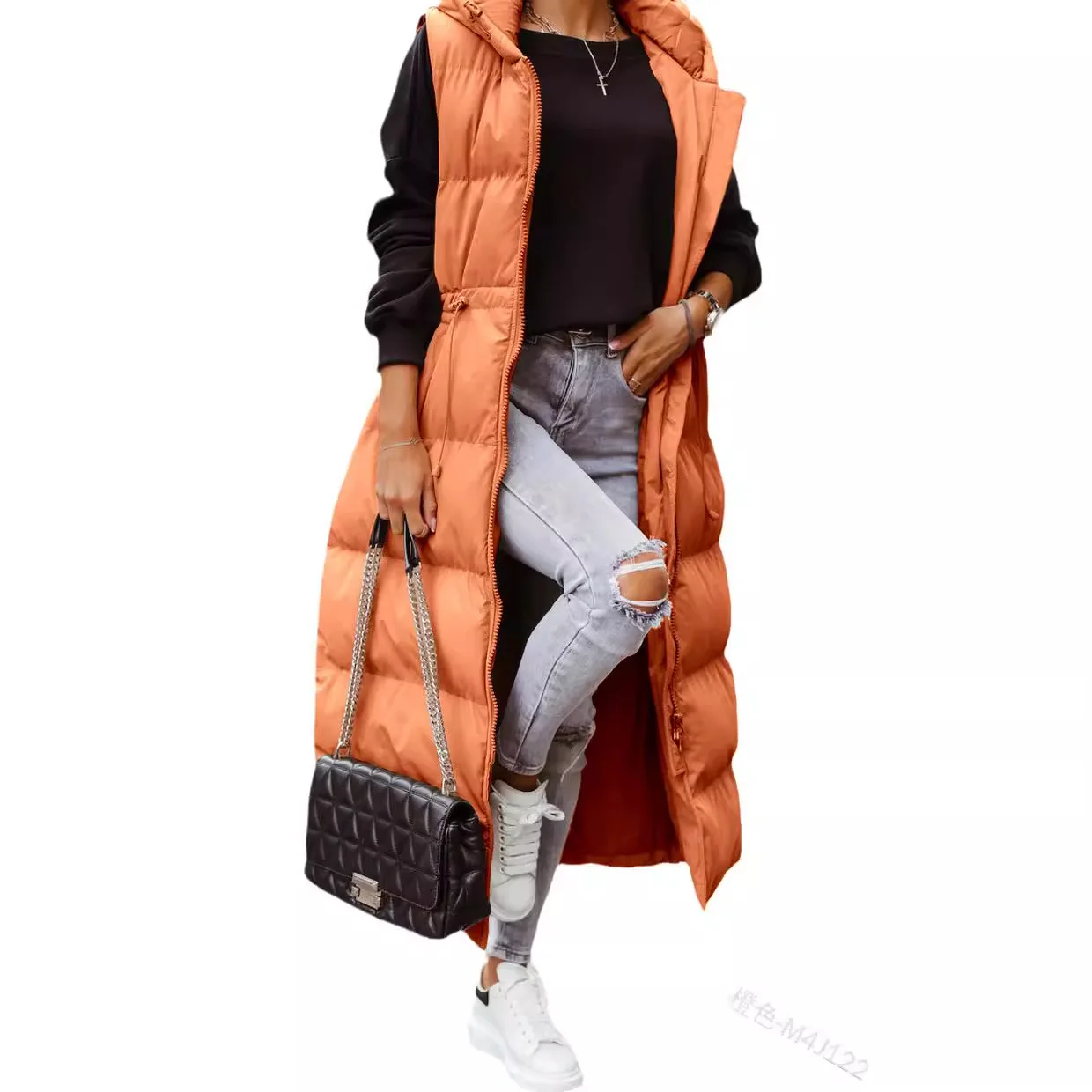 Women Hooded Padded Long Vest Waist Cinch Single Breasted Vest Casual Puffer Vest Sleeveless Outdoor New Outerwear Coat
Women Hooded Padded Long Vest Waist Cinch Single Breasted Vest Casual Puffer Vest Sleeveless Outdoor New Outerwear Coat