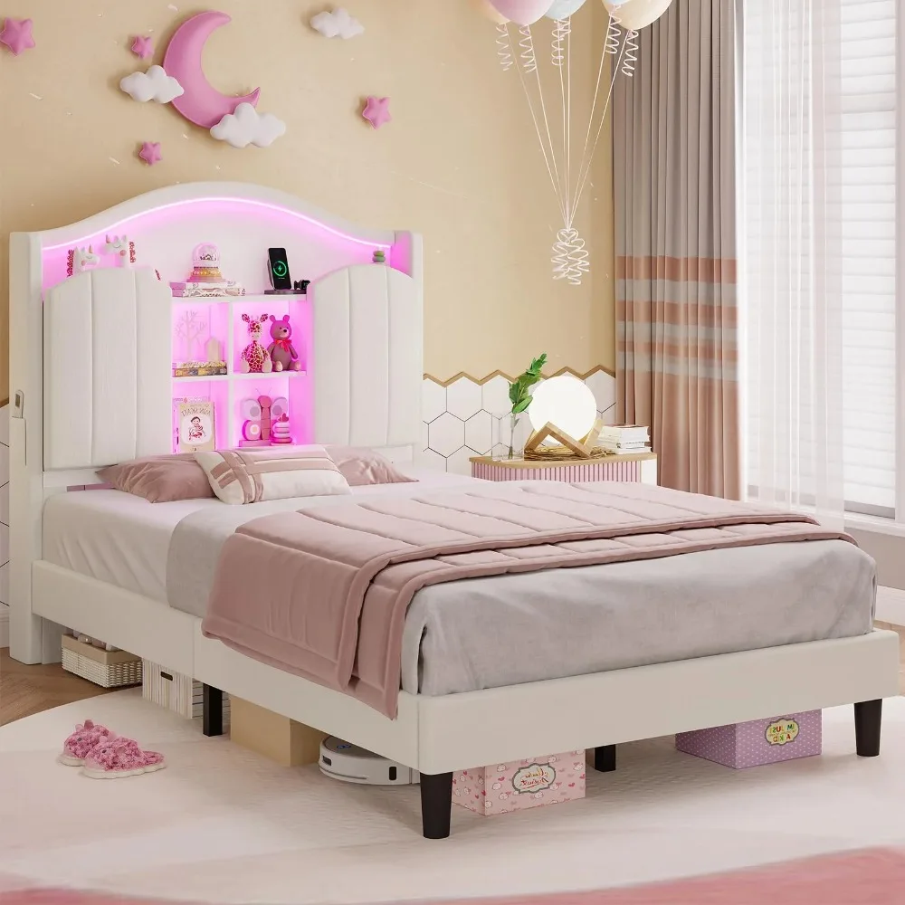 Twin Girl Bed with LED Lights & Charging Station,Platform Twin Size Princess Bed Frame, Upholstered Storage Headboard
Twin Girl Bed with LED Lights & Charging Station,Platform Twin Size Princess Bed Frame, Upholstered Storage Headboard