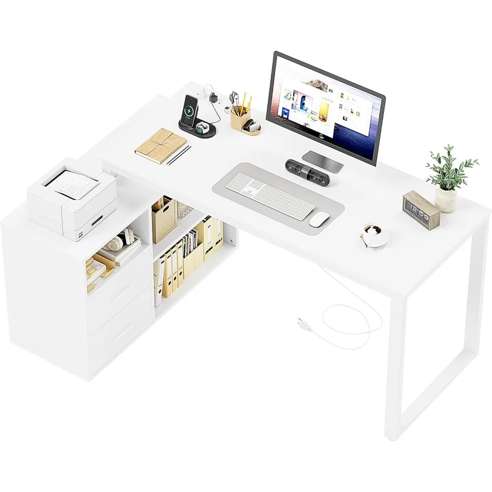 L Shaped Desk with Drawers&Shelves, 55'' Corner Computer Desk with Power Outlets, Reversible PC Table with Storage File Cabinet
L Shaped Desk with Drawers&Shelves, 55'' Corner Computer Desk with Power Outlets, Reversible PC Table with Storage File Cabinet