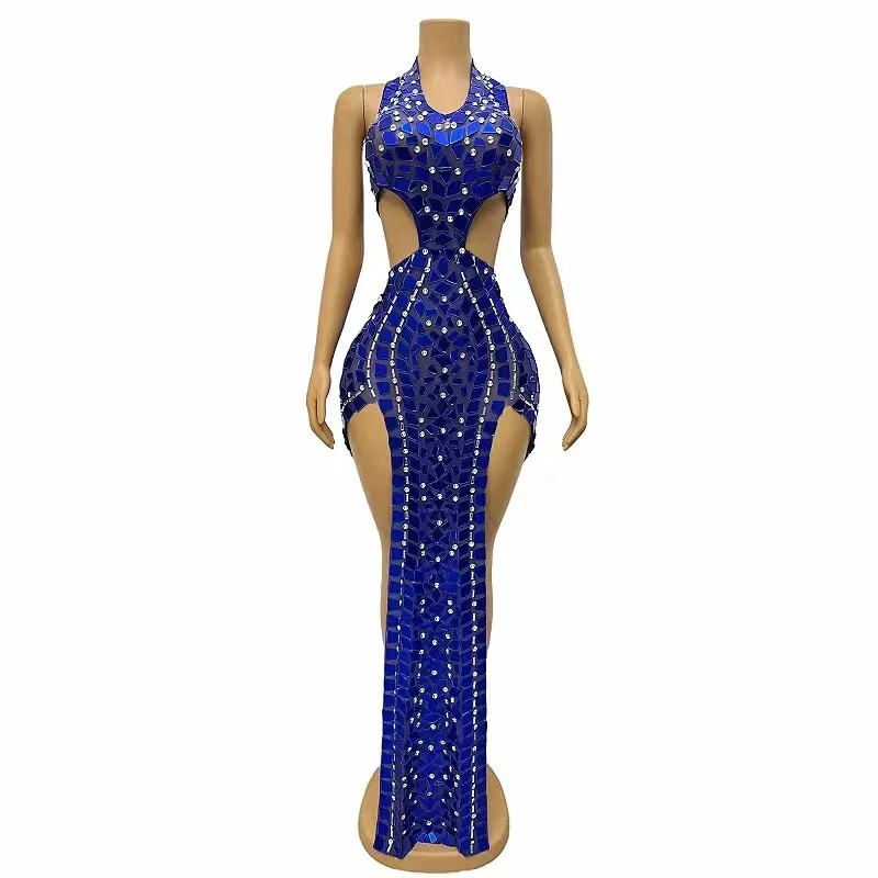 Women Sexy Split Dress Blue Mirror Crystal Backless Evening Birthday Celebrate Party Performance Costume Singer Dance Stage Wear
Women Sexy Split Dress Blue Mirror Crystal Backless Evening Birthday Celebrate Party Performance Costume Singer Dance Stage Wear