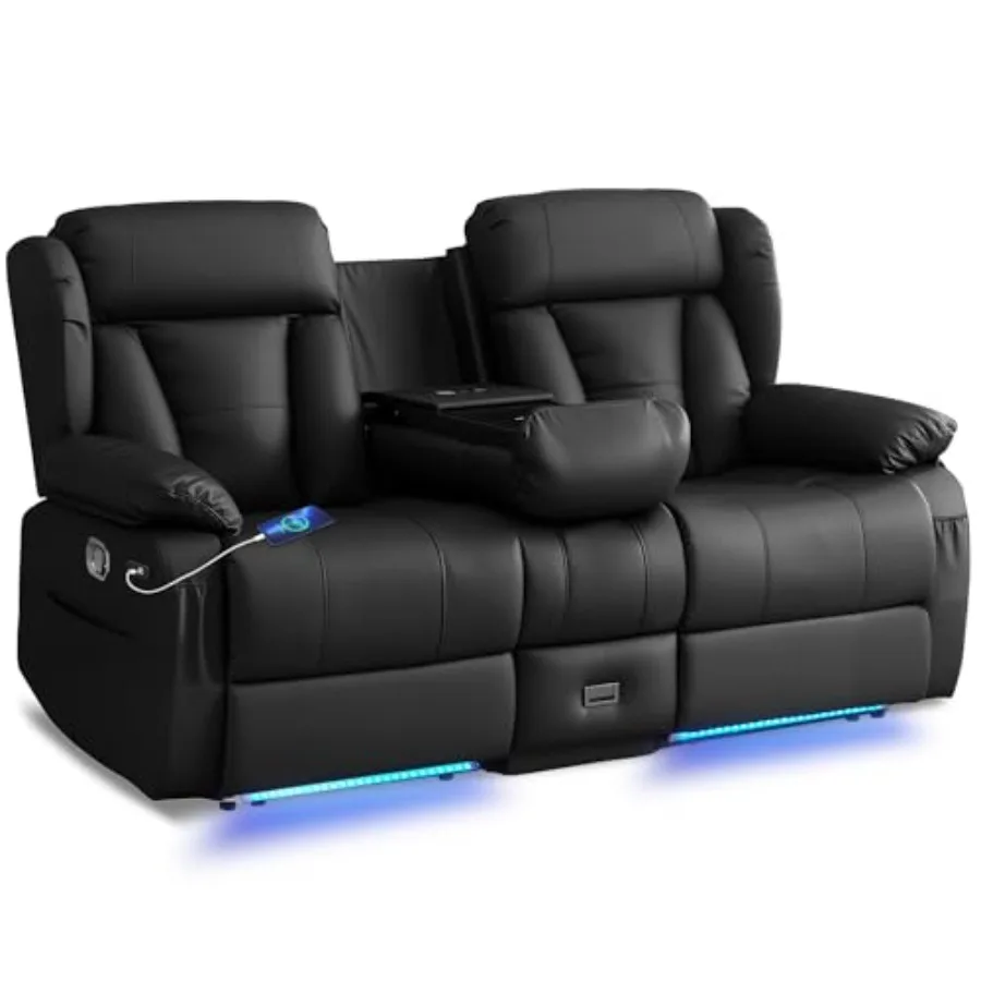 Recliner Sofa, Home Theater Seating with LED Lights, Cup Holders, USB Ports, Side Pockets, 2 Seater Manual Reclining Couch for
Recliner Sofa, Home Theater Seating with LED Lights, Cup Holders, USB Ports, Side Pockets, 2 Seater Manual Reclining Couch for