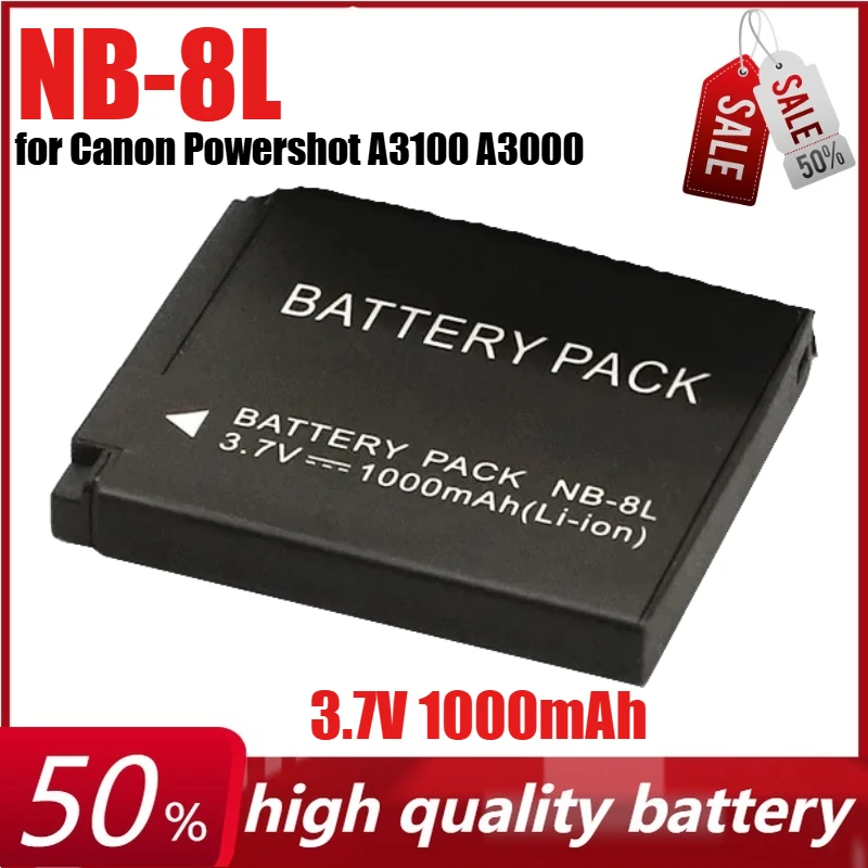 NB-8L 3.7V 1000mAh Rechargeable Digital Camera Battery Pack for Canon Powershot A3100 A3000 A3200 A3100
NB-8L 3.7V 1000mAh Rechargeable Digital Camera Battery Pack for Canon Powershot A3100 A3000 A3200 A3100