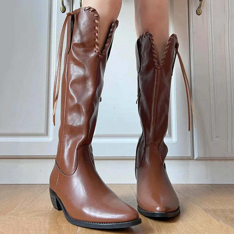 Top Quality Women Chunky Heel Knee High Boots Retro Brown Leather Riding Boots Pointed Toe Tassel Long Tube Knight Botas
Top Quality Women Chunky Heel Knee High Boots Retro Brown Leather Riding Boots Pointed Toe Tassel Long Tube Knight Botas