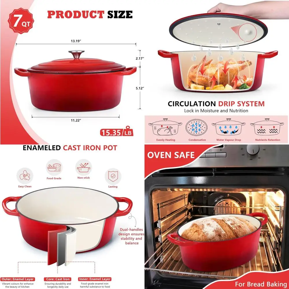 Чугунная эмалированная кастрюля-духовка Red, 7 кварт, с крышкой, идеально подходит для запекания, тушения, приготовления на пару и жарки, с антипригарным покрытием, для использования в духовке, D
Чугунная эмалированная кастрюля-духовка Red, 7 кварт, с крышкой, идеально подходит для запекания, тушения, приготовления на пару и жарки, с антипригарным покрытием, для использования в духовке, D