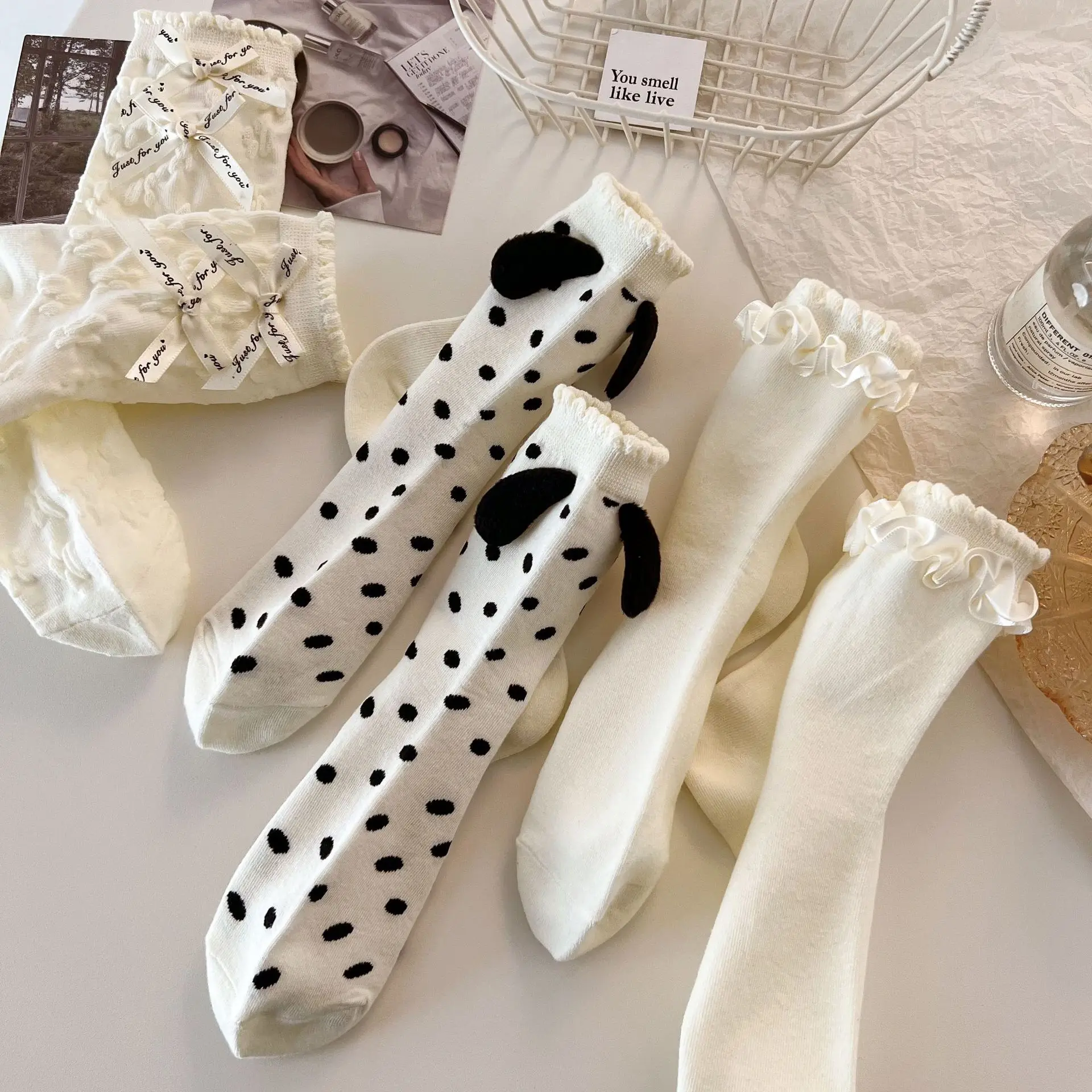 Women Socks Spring Autume Lace Bow Middle Tube Do White Cute Kawaii Lolitat Female Dog Short Socks Solid Color Sox Girls Gift
Women Socks Spring Autume Lace Bow Middle Tube Do White Cute Kawaii Lolitat Female Dog Short Socks Solid Color Sox Girls Gift