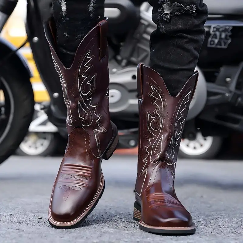Мужские высокие ботинки из искусственной кожи на низком каблуке, модные классические джинсовые мужские ботинки в стиле ретро с вышивкой в стиле вестерн
Мужские высокие ботинки из искусственной кожи на низком каблуке, модные классические джинсовые мужские ботинки в стиле ретро с вышивкой в стиле вестерн