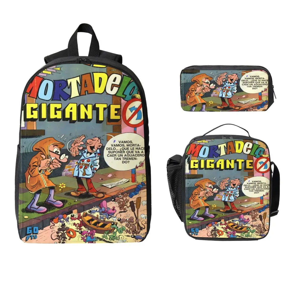 3Pcs Mort & Phil Mortadelo Y Filemn merch Backpack Set for Girls Boys Pen Bags Bookbag Sets with Lunch Box For School Students
3Pcs Mort & Phil Mortadelo Y Filemn merch Backpack Set for Girls Boys Pen Bags Bookbag Sets with Lunch Box For School Students