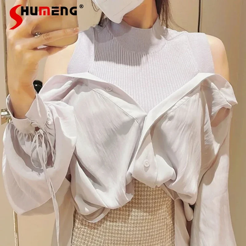 Spring And Summer Women's Clothing Exquisite Elegant Lace-up Off-Shoulder Blouse Patchwork Knitting Vest Top Blusas Femininas
Spring And Summer Women's Clothing Exquisite Elegant Lace-up Off-Shoulder Blouse Patchwork Knitting Vest Top Blusas Femininas