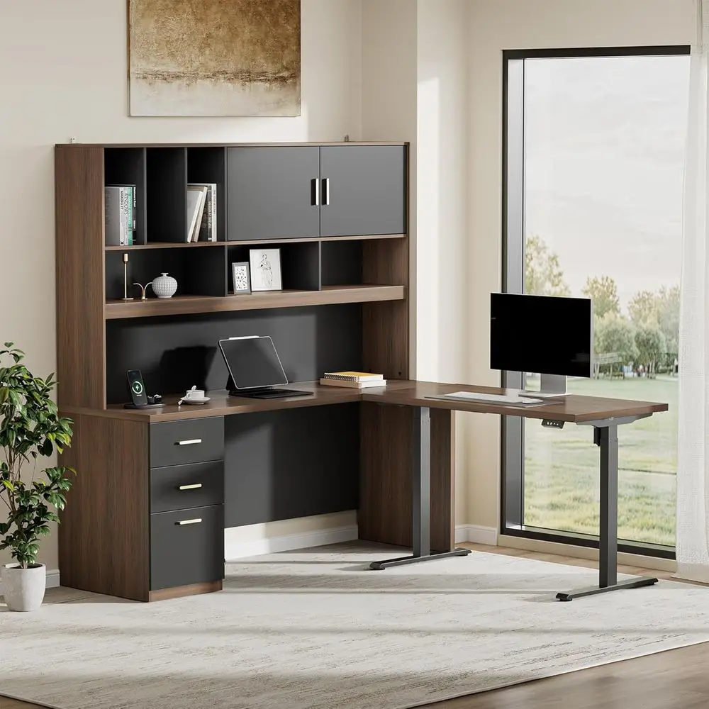 Home Oice urniture Set with Hutch and Ders, 47'' Electric Standing Desk and 72.8" Executive Oice Desk, Home Workstation with Sto
Home Oice urniture Set with Hutch and Ders, 47'' Electric Standing Desk and 72.8" Executive Oice Desk, Home Workstation with Sto