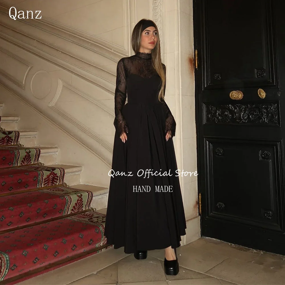 Qanz Classical Black Evening Dress Lace Long Sleeves A Line Satin Vestido De Gala Noche Mujer Bespoke Occasion Dress Customized
Qanz Classical Black Evening Dress Lace Long Sleeves A Line Satin Vestido De Gala Noche Mujer Bespoke Occasion Dress Customized