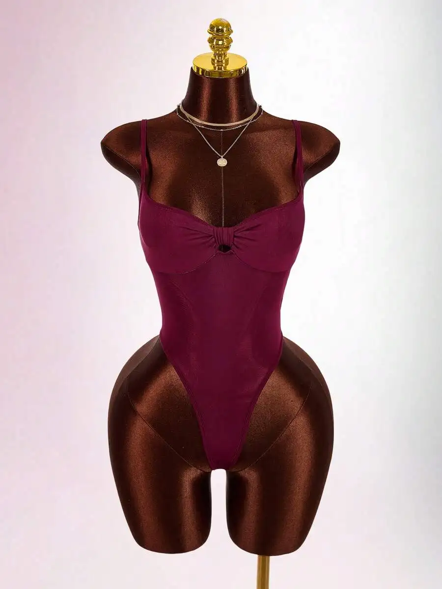 Burgundy Twist Knot Sheer Bodysuit For Night Out Party
Burgundy Twist Knot Sheer Bodysuit For Night Out Party