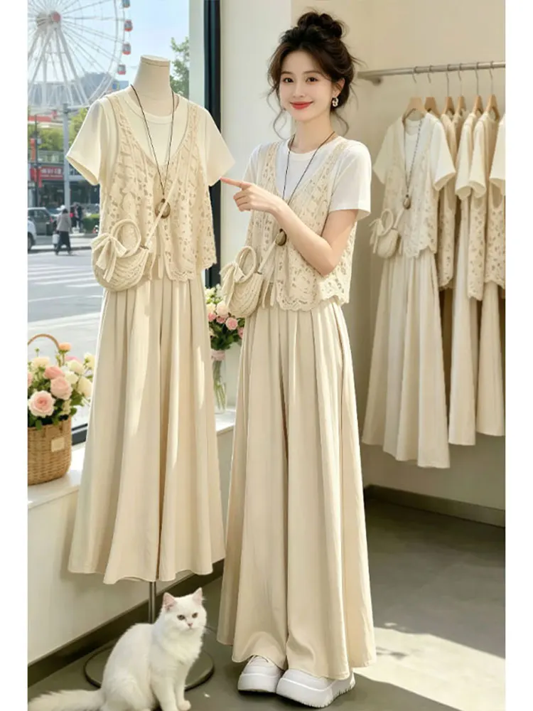 Ruffle Sleeveless T-Shirt High Waist Wide Leg Pants round Neck Three-Piece Set Slimming Soft Casual Fashion Women's Ensemble
Ruffle Sleeveless T-Shirt High Waist Wide Leg Pants round Neck Three-Piece Set Slimming Soft Casual Fashion Women's Ensemble