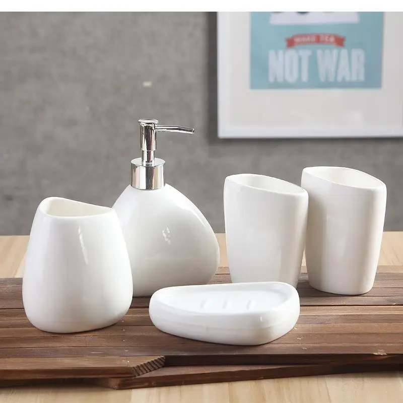 European Wash Five Piece Set Ceramic Soap Dish Toothbrush Holder Mouth Cup Liquid Bottle Container Bathroom Toiletry
European Wash Five Piece Set Ceramic Soap Dish Toothbrush Holder Mouth Cup Liquid Bottle Container Bathroom Toiletry