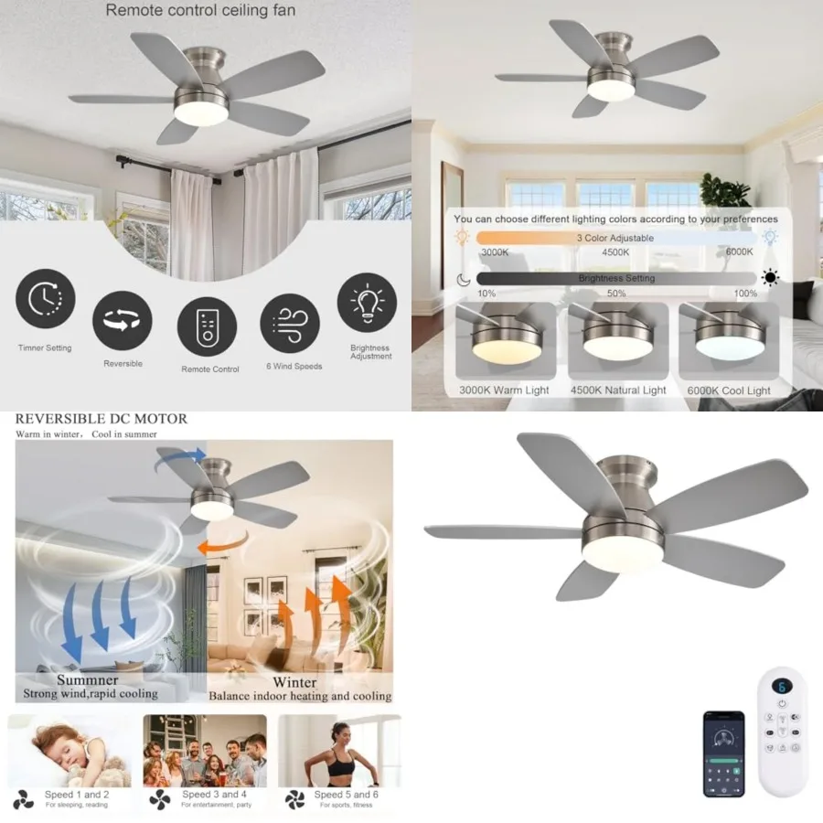 Ceiling Fans with Lights, 42 Inch Low Profile Ceiling Fan with Light and Remote/App Control, Flush Mount, Reversible, 3CCT, Dim
Ceiling Fans with Lights, 42 Inch Low Profile Ceiling Fan with Light and Remote/App Control, Flush Mount, Reversible, 3CCT, Dim