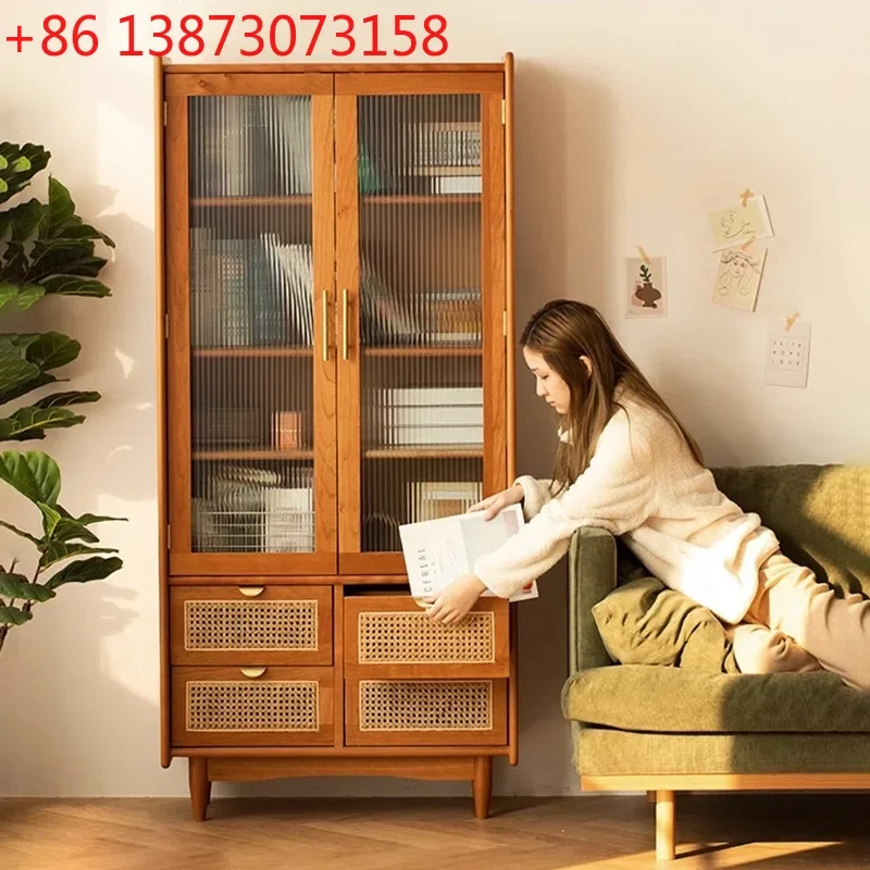 Nordic all solid wood bookcase with glass bookcase floor-to-ceiling locker cherry Japanese log simple locker
Nordic all solid wood bookcase with glass bookcase floor-to-ceiling locker cherry Japanese log simple locker
