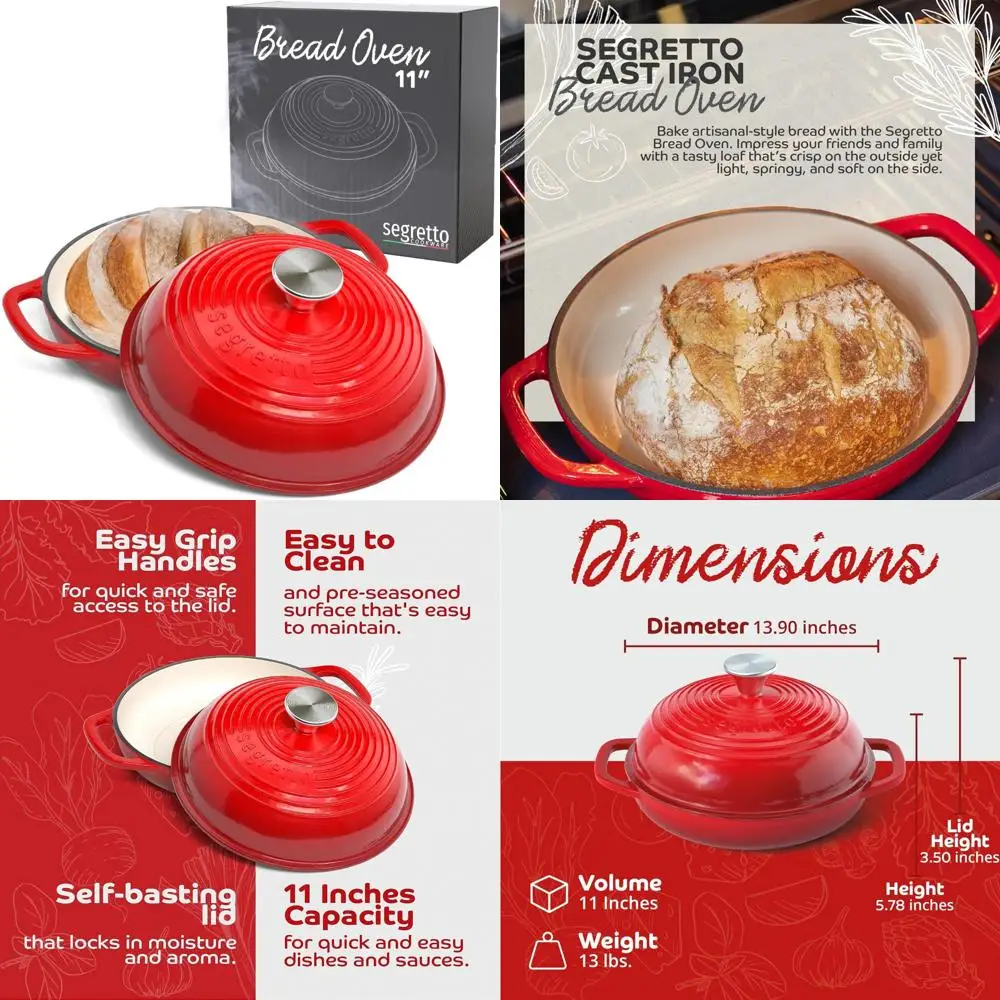 Red 11-inch Enamel Cast Iron Bread Pan with Lid, Perfect for Sourdough Baking and Dutch Oven Cooking, No Seasoning Required
Red 11-inch Enamel Cast Iron Bread Pan with Lid, Perfect for Sourdough Baking and Dutch Oven Cooking, No Seasoning Required