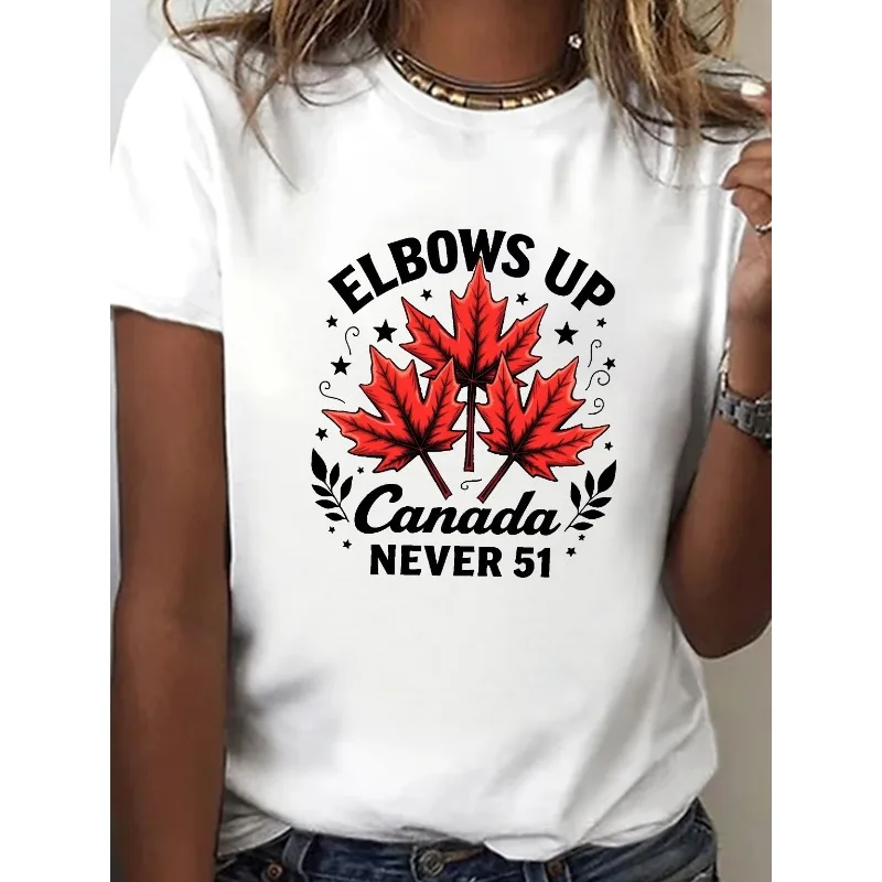 Ladies' Canadian Pattern T-shirt with Red Maple Leaf Print "ELBOWS UP CANADA NEVER 54" Slogan Women's Loose Round Neck Top
Ladies' Canadian Pattern T-shirt with Red Maple Leaf Print "ELBOWS UP CANADA NEVER 54" Slogan Women's Loose Round Neck Top