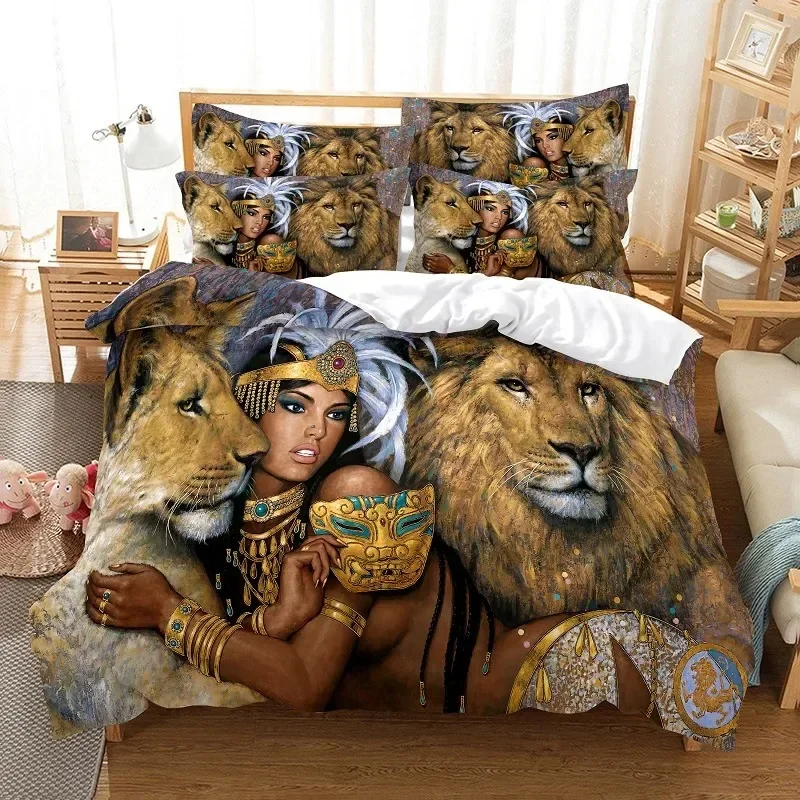 Sexy Black Girl Lion Duvet Cover Set African American Bedding Set Queen,Wild Animals Lions Comforter Cover Set for Women
Sexy Black Girl Lion Duvet Cover Set African American Bedding Set Queen,Wild Animals Lions Comforter Cover Set for Women