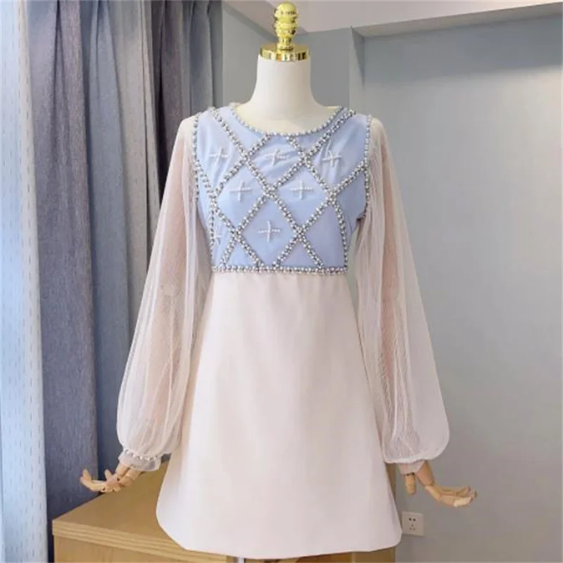 New Women Long Sleeve Design Pearl Casual Fashion Dress Splicing Color Party Dress
New Women Long Sleeve Design Pearl Casual Fashion Dress Splicing Color Party Dress