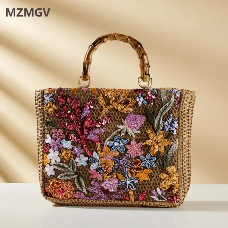 2025 Summer Fashion Flower Embroidery Sequins Handbag Casual Large Capacity Imitation Bamboo Handle Beach Bag Bali Shopper Tote
2025 Summer Fashion Flower Embroidery Sequins Handbag Casual Large Capacity Imitation Bamboo Handle Beach Bag Bali Shopper Tote