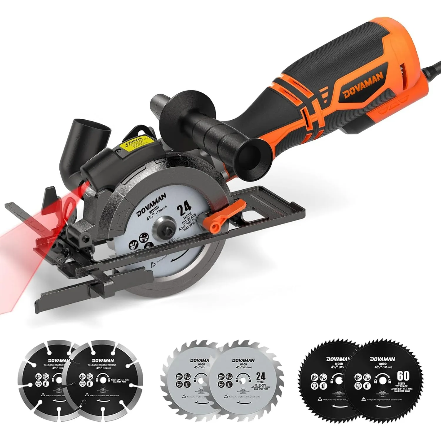 Circular Saw 5.8A 4-1/2" with Laser Guide, Metal Auxiliary Handle, 6 Blades for Wood/Metal/Plastic/Tile, Cutting Depth 1-11/16"
Circular Saw 5.8A 4-1/2" with Laser Guide, Metal Auxiliary Handle, 6 Blades for Wood/Metal/Plastic/Tile, Cutting Depth 1-11/16"