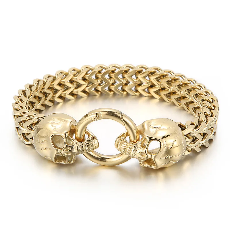 12mm Heavy Punk Gold Color Skull Head Bracelet Men Women Hiphop Rock Retro Black Stainless Steel Bike Mesh Chain Bangle Jewllery
12mm Heavy Punk Gold Color Skull Head Bracelet Men Women Hiphop Rock Retro Black Stainless Steel Bike Mesh Chain Bangle Jewllery