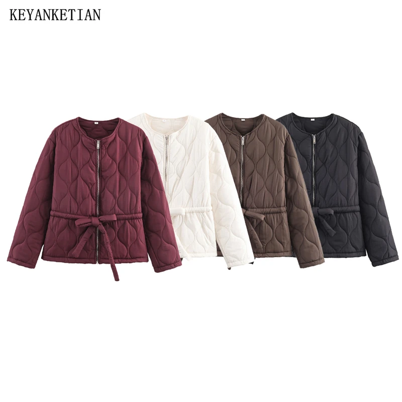 KEYANKETIAN 2025, новая зимняя женская одежда на шнуровке с хлопковой подкладкой, пальто в стиле отдыха, верхняя одежда на молнии с круглым вырезом, тонкая стеганая куртка
KEYANKETIAN 2025, новая зимняя женская одежда на шнуровке с хлопковой подкладкой, пальто в стиле отдыха, верхняя одежда на молнии с круглым вырезом, тонкая стеганая куртка
