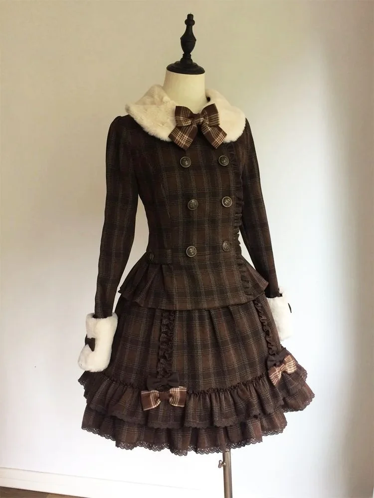 Women's Winter Plaid Woolen Coat with Fur Collar Bow Tie Patchwork Short Skirt Two-Piece Set Casual Style Mid-Length Coat
Women's Winter Plaid Woolen Coat with Fur Collar Bow Tie Patchwork Short Skirt Two-Piece Set Casual Style Mid-Length Coat