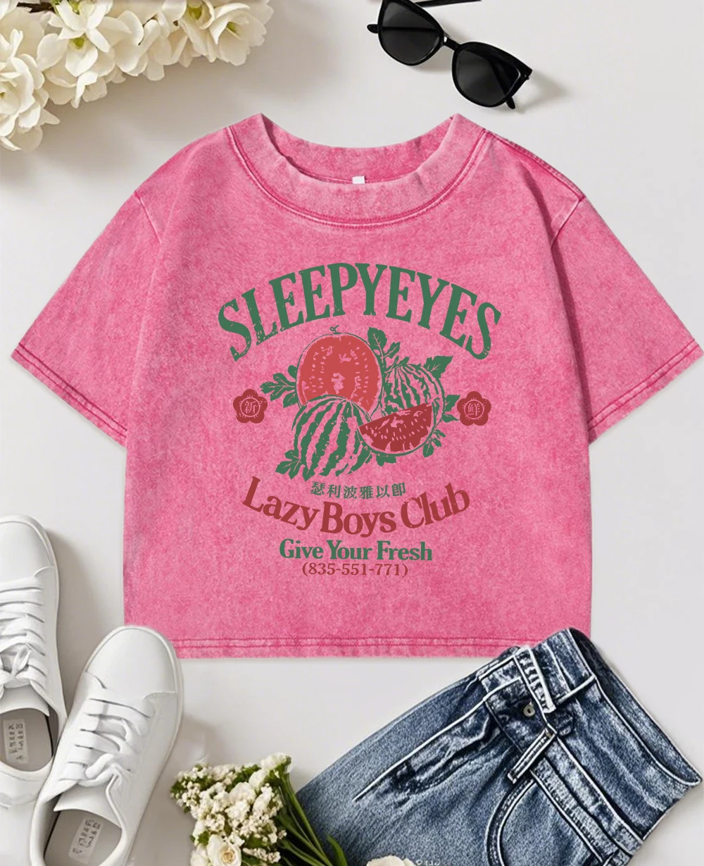 Sleepyeyes Lazy Boys Club Fresh Watermelon Print Women Washed T Shirts Summer All-Match T-Shirt O-Neck Slim Top Soft Streetwear
Sleepyeyes Lazy Boys Club Fresh Watermelon Print Women Washed T Shirts Summer All-Match T-Shirt O-Neck Slim Top Soft Streetwear