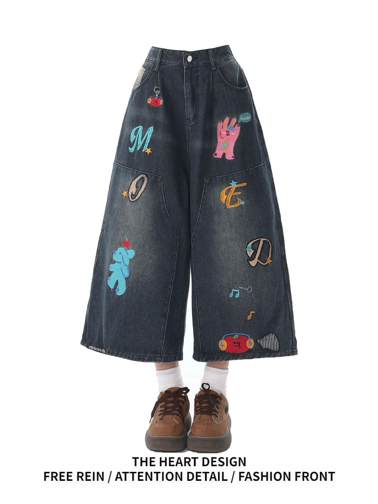 American Retro Cartoon Print Wide Leg Jeans Women's Summer Loose Straight Cut orts High Waist Denim Casual Waed Effect
American Retro Cartoon Print Wide Leg Jeans Women's Summer Loose Straight Cut orts High Waist Denim Casual Waed Effect