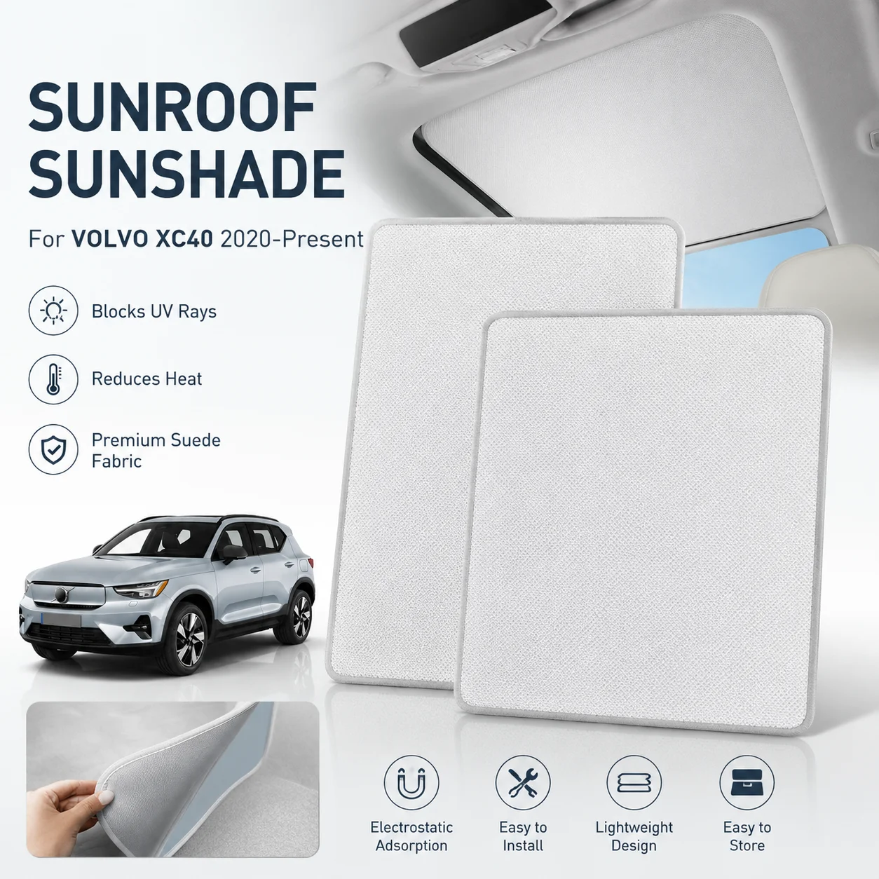 For VOLVO XC40 2020-Present Car Suede Fabric Electrostatic Adsorption Sunroof Sunshade Auto Anti-uv Heat Insulation Skylight
For VOLVO XC40 2020-Present Car Suede Fabric Electrostatic Adsorption Sunroof Sunshade Auto Anti-uv Heat Insulation Skylight