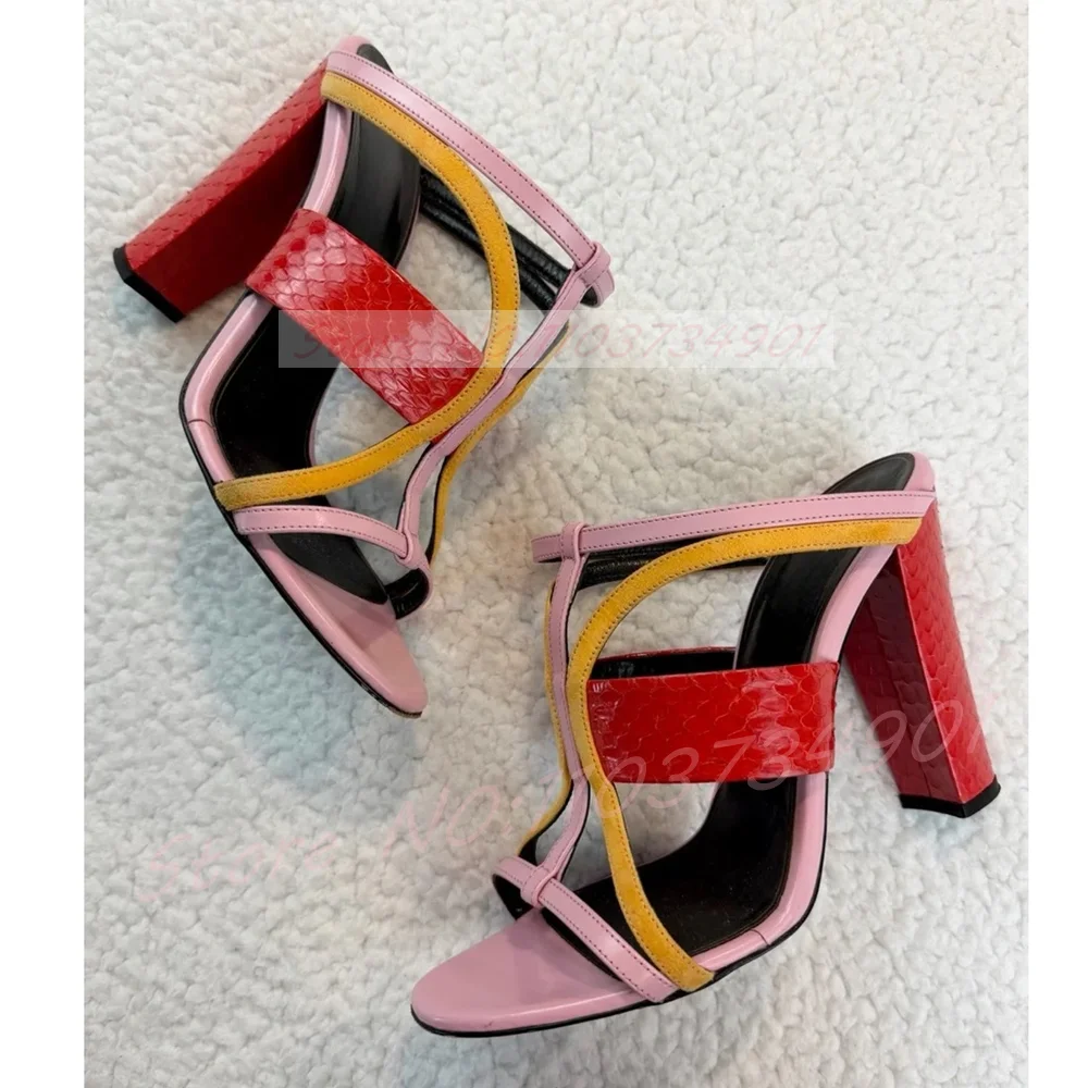 Pink/Red/Yellow Strappy Colorblock Open-Toe Heeled Sandals Women Fashion Snakeskin Pattern Slip-On Sandals Chunky Heels Shoes
Pink/Red/Yellow Strappy Colorblock Open-Toe Heeled Sandals Women Fashion Snakeskin Pattern Slip-On Sandals Chunky Heels Shoes