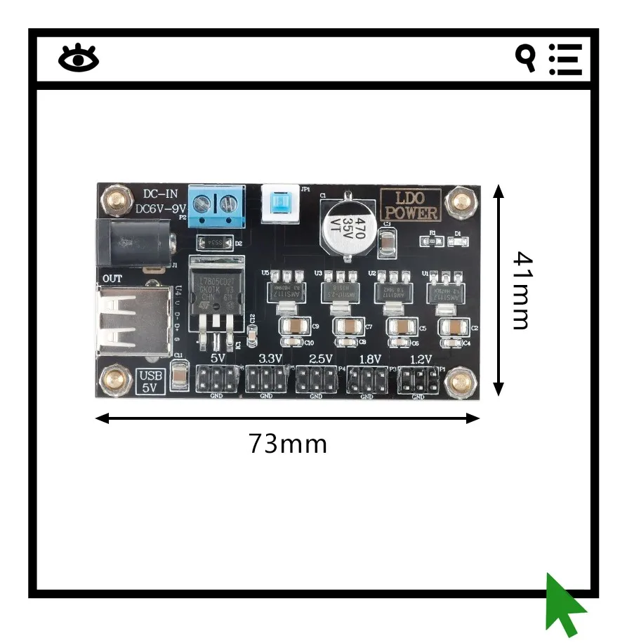 LM7805 Multi channel Linear Stabilized Power Supply Module 6-9V to 1.2/1.8/2.5/3.3/5V Voltage Output
LM7805 Multi channel Linear Stabilized Power Supply Module 6-9V to 1.2/1.8/2.5/3.3/5V Voltage Output