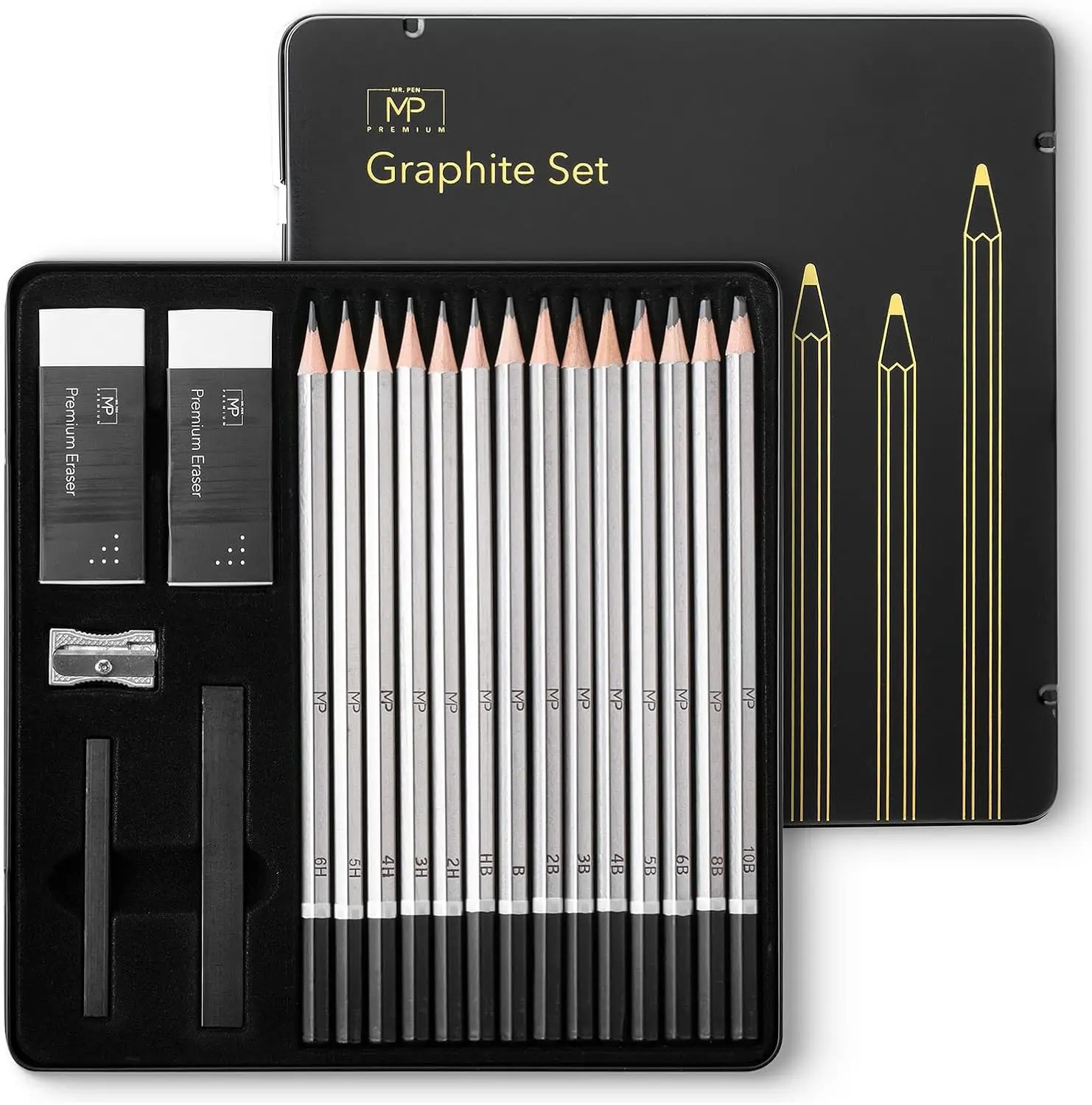 19-Piece Graphite Pencil Set for Drawing & Sketching, 10B-6H, with Erasers & Sharpener
19-Piece Graphite Pencil Set for Drawing & Sketching, 10B-6H, with Erasers & Sharpener