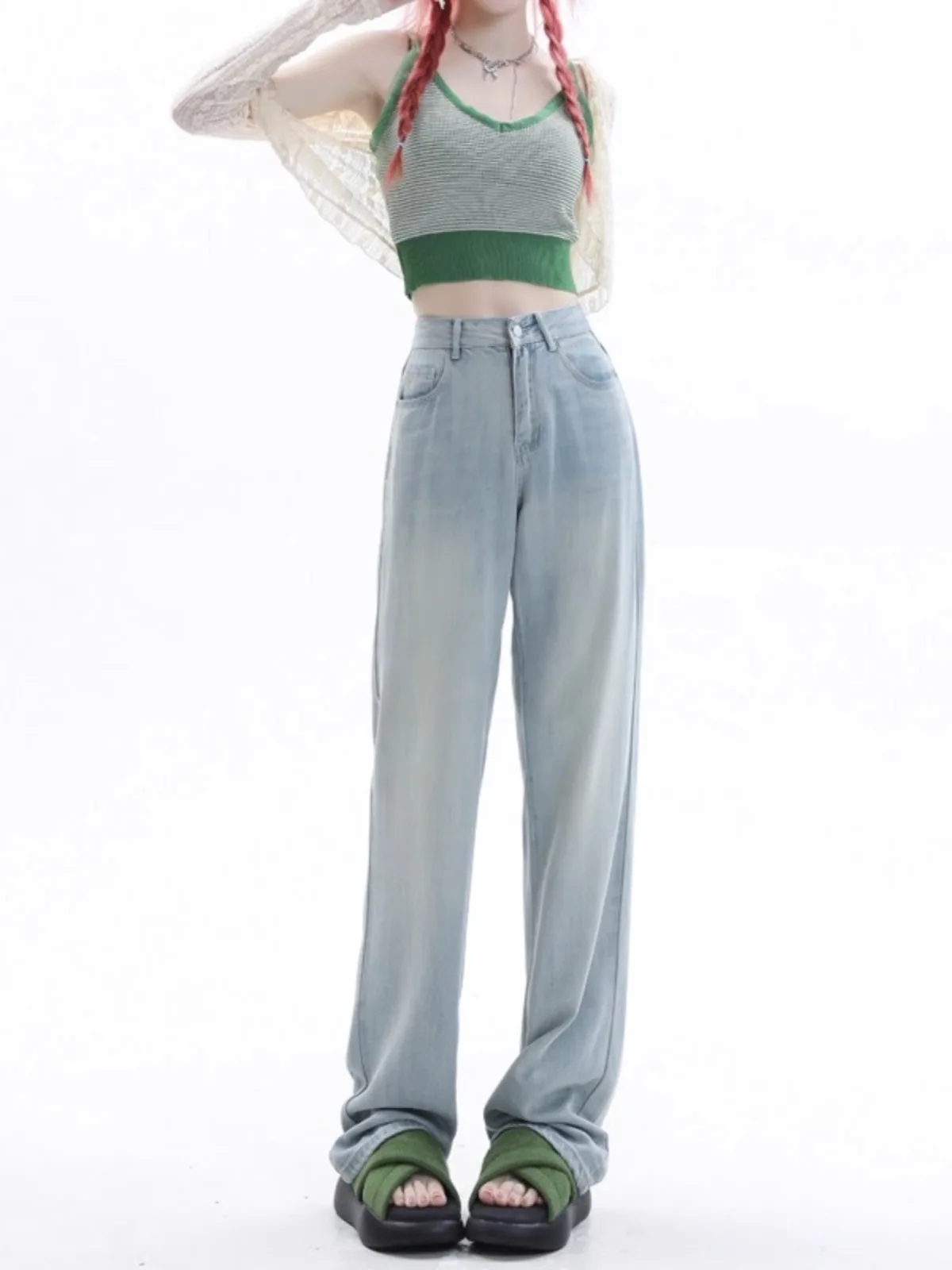 High Waist Wide Leg Ice Silk Denim Jeans Women Summer Vintage Sexy Slimming Light Color Straight Tube Floor-Length Pants
High Waist Wide Leg Ice Silk Denim Jeans Women Summer Vintage Sexy Slimming Light Color Straight Tube Floor-Length Pants