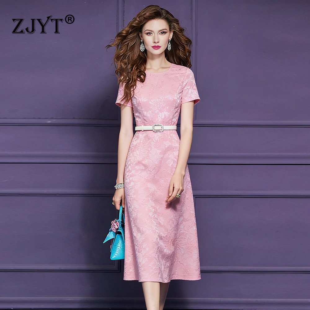 ZJYT Elegant Luxury Vintage Jacquard Dress Women 2026 Spring Summer Short Sleeve Midi Party Dresses Red Pink Casual Vestidos
ZJYT Elegant Luxury Vintage Jacquard Dress Women 2026 Spring Summer Short Sleeve Midi Party Dresses Red Pink Casual Vestidos