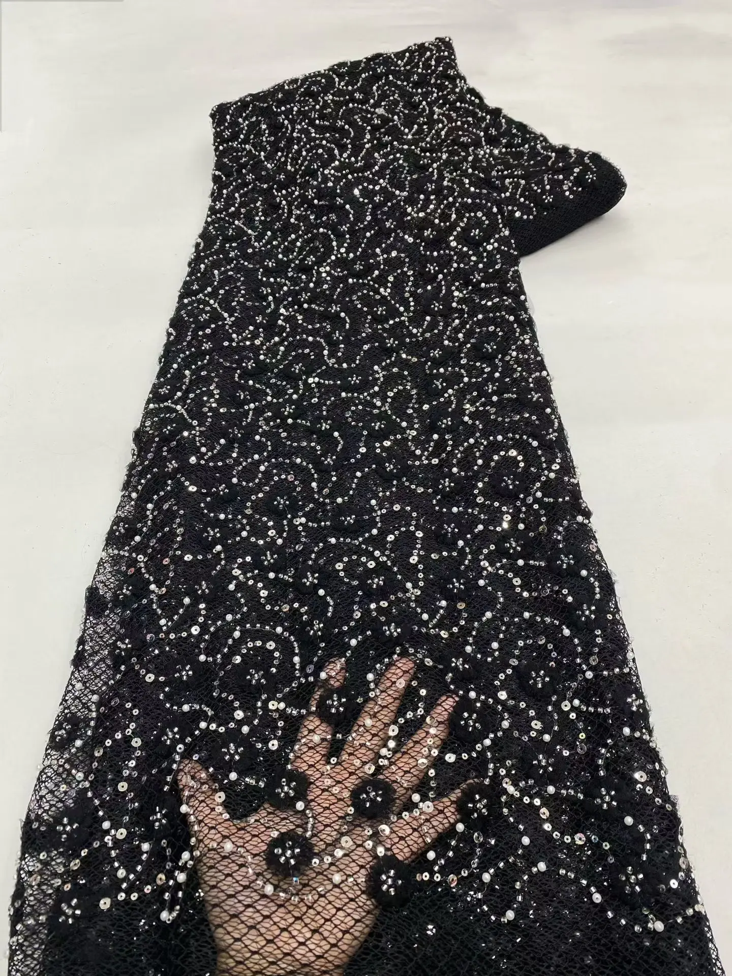 New Design Black Sequins Beaded African Lace Fabric 2026 High Quality French Lace Fabric With Beads For Women Dress Sew KXX26136
New Design Black Sequins Beaded African Lace Fabric 2026 High Quality French Lace Fabric With Beads For Women Dress Sew KXX26136