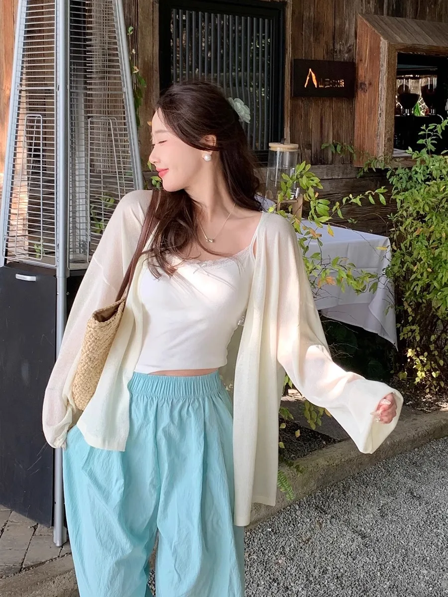 Women's Summer Thin Long Sleeve Open Cardigan with Strap Sunshade Cover Loose Style White Outerwear Top V-Neck Soft Fabric
Women's Summer Thin Long Sleeve Open Cardigan with Strap Sunshade Cover Loose Style White Outerwear Top V-Neck Soft Fabric