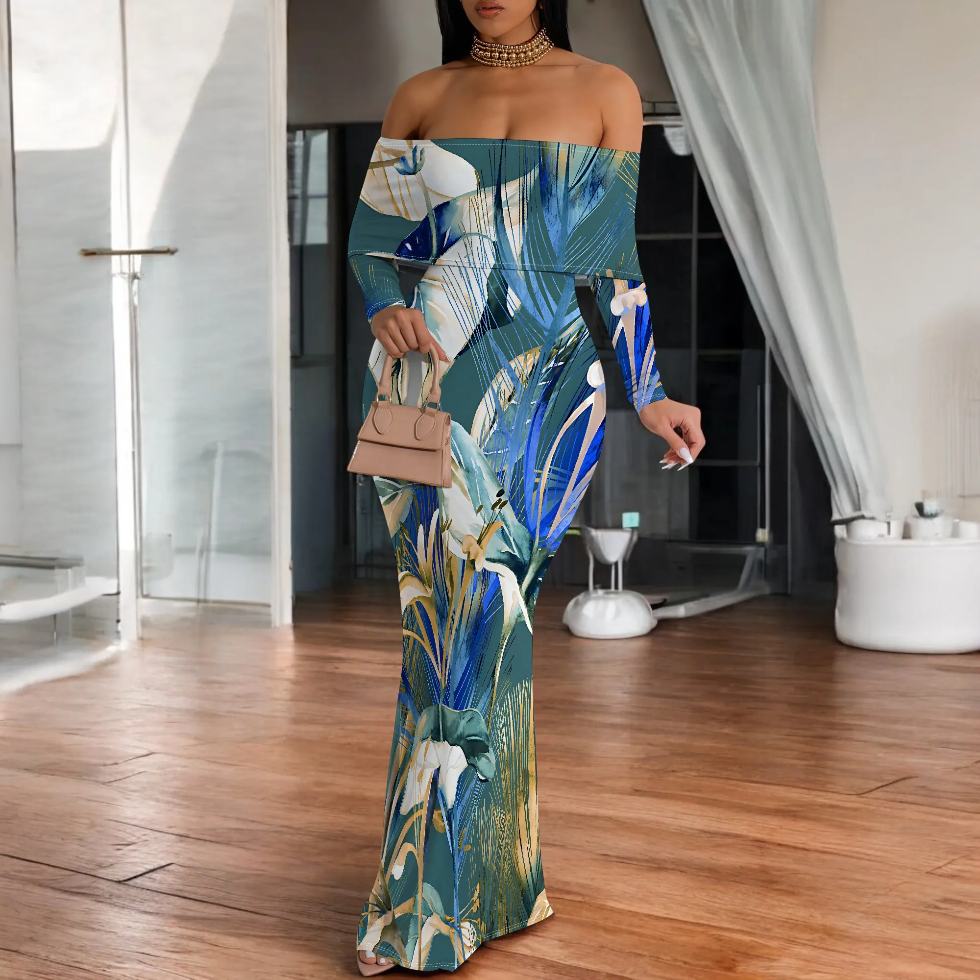 Women's Tight Hips-Wrapped Geometric Off-Shoulder Ruffle Short Sleeve Dress Vibrant Cultural Party Casual Maxi Dress
Women's Tight Hips-Wrapped Geometric Off-Shoulder Ruffle Short Sleeve Dress Vibrant Cultural Party Casual Maxi Dress