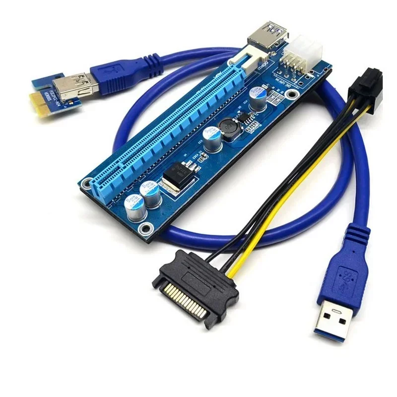 Переходная карта PCI-E от 1X до 16X, кабель питания PCI-E SATA до 6-контактного разъема, USB 3.0 для майнинга биткойнов
Переходная карта PCI-E от 1X до 16X, кабель питания PCI-E SATA до 6-контактного разъема, USB 3.0 для майнинга биткойнов