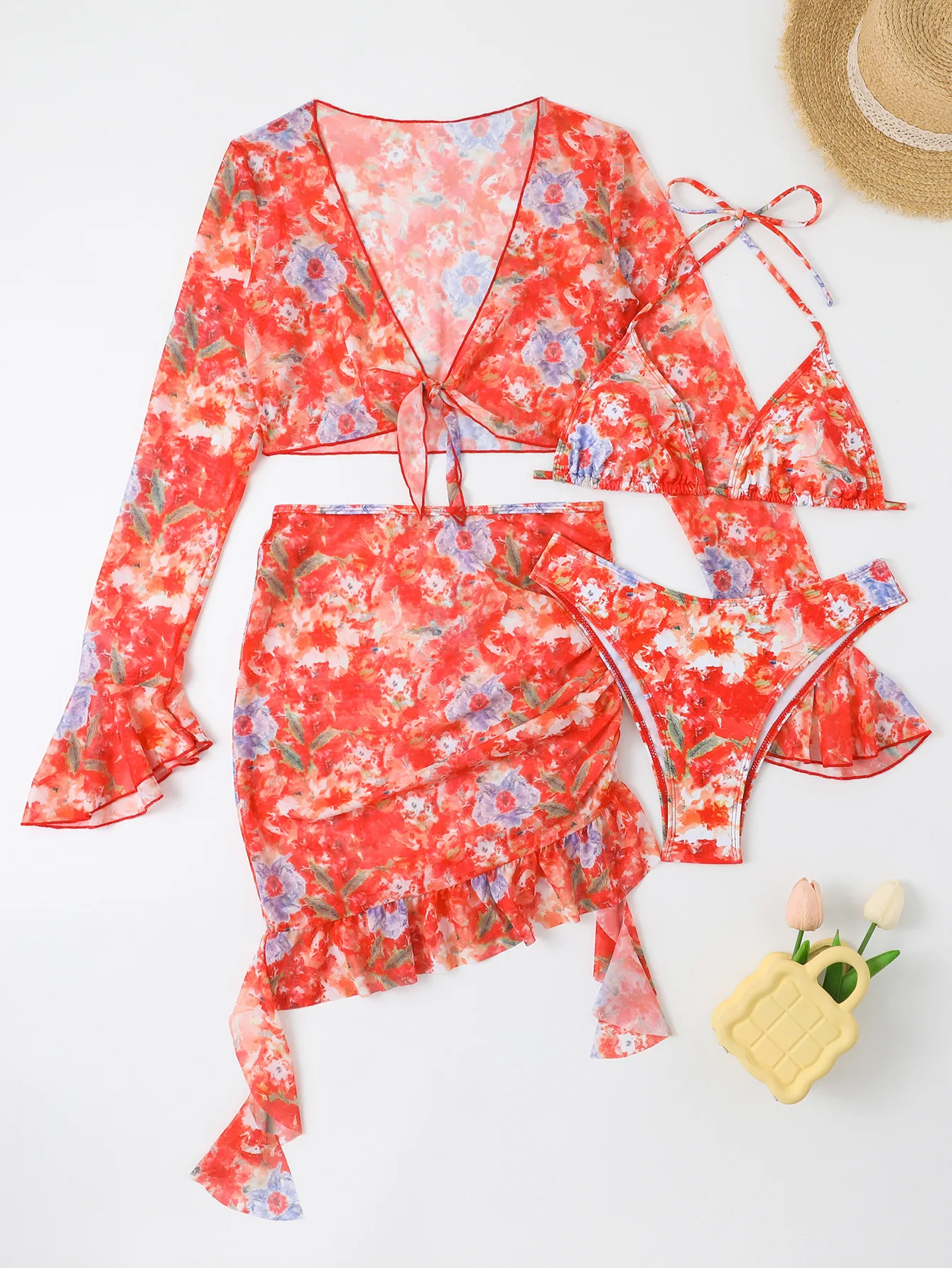 4 Piece Bikini Set Women Orange Floral Print Long Sleeve Mesh Cover Up Ruffle Skirt Swimsuit 2025 Sexy Bathing Suit Swimwear
4 Piece Bikini Set Women Orange Floral Print Long Sleeve Mesh Cover Up Ruffle Skirt Swimsuit 2025 Sexy Bathing Suit Swimwear