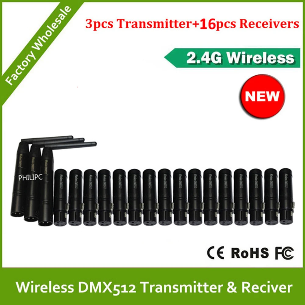 19PCS/LOT 2.4G Wireless Dmx512 Controller 3pcs Transmitter and 16pcs Receiver for Stage PAR Party Light
19PCS/LOT 2.4G Wireless Dmx512 Controller 3pcs Transmitter and 16pcs Receiver for Stage PAR Party Light