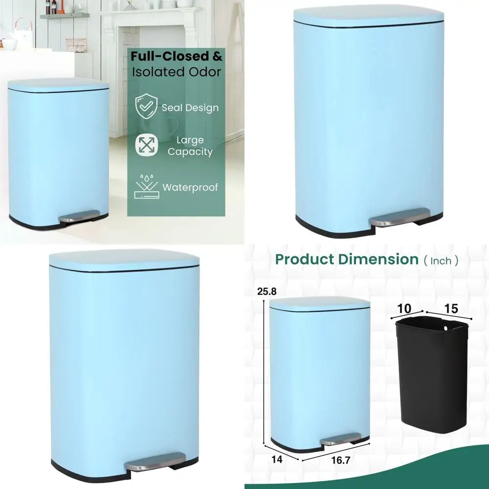50 Liter Stainless Steel Kitchen Trash Can with Removable Bucket and Hinged Lid, Step Pedal Bin for Home or Office, Blue
50 Liter Stainless Steel Kitchen Trash Can with Removable Bucket and Hinged Lid, Step Pedal Bin for Home or Office, Blue