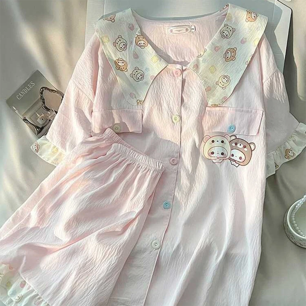 2026 New Cute Bear Printed Women's Pajama Set Sweet Peter Pan Collar Short Sleeve Home Clothes Soft Two Piece Set Casual Wear
2026 New Cute Bear Printed Women's Pajama Set Sweet Peter Pan Collar Short Sleeve Home Clothes Soft Two Piece Set Casual Wear