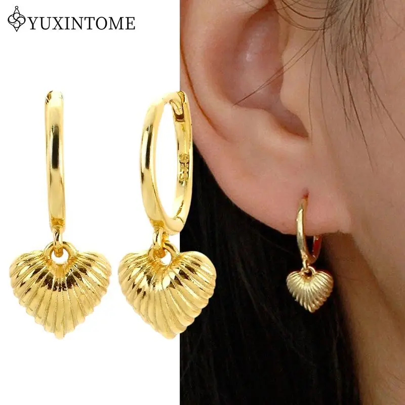 925 Silver Needle Threaded Metal Heart Pendant Hoop Earrings For Women Shell Pattern Peach Heart Retro Earrings Fashion Jewelry
925 Silver Needle Threaded Metal Heart Pendant Hoop Earrings For Women Shell Pattern Peach Heart Retro Earrings Fashion Jewelry