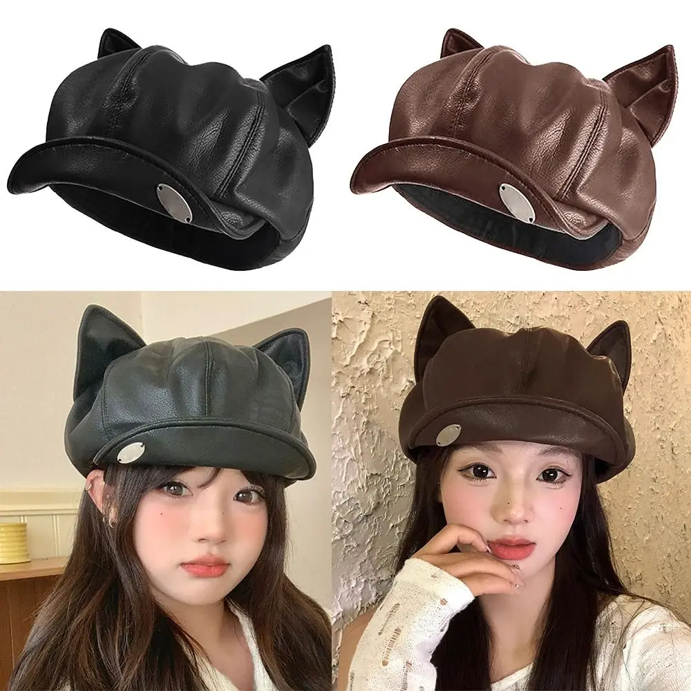 New Cat Ear Newsboy Hat PU Leather Casual Newsboy Cap Personalized Solid Color Peaked Cap Ladies Women Girls
New Cat Ear Newsboy Hat PU Leather Casual Newsboy Cap Personalized Solid Color Peaked Cap Ladies Women Girls