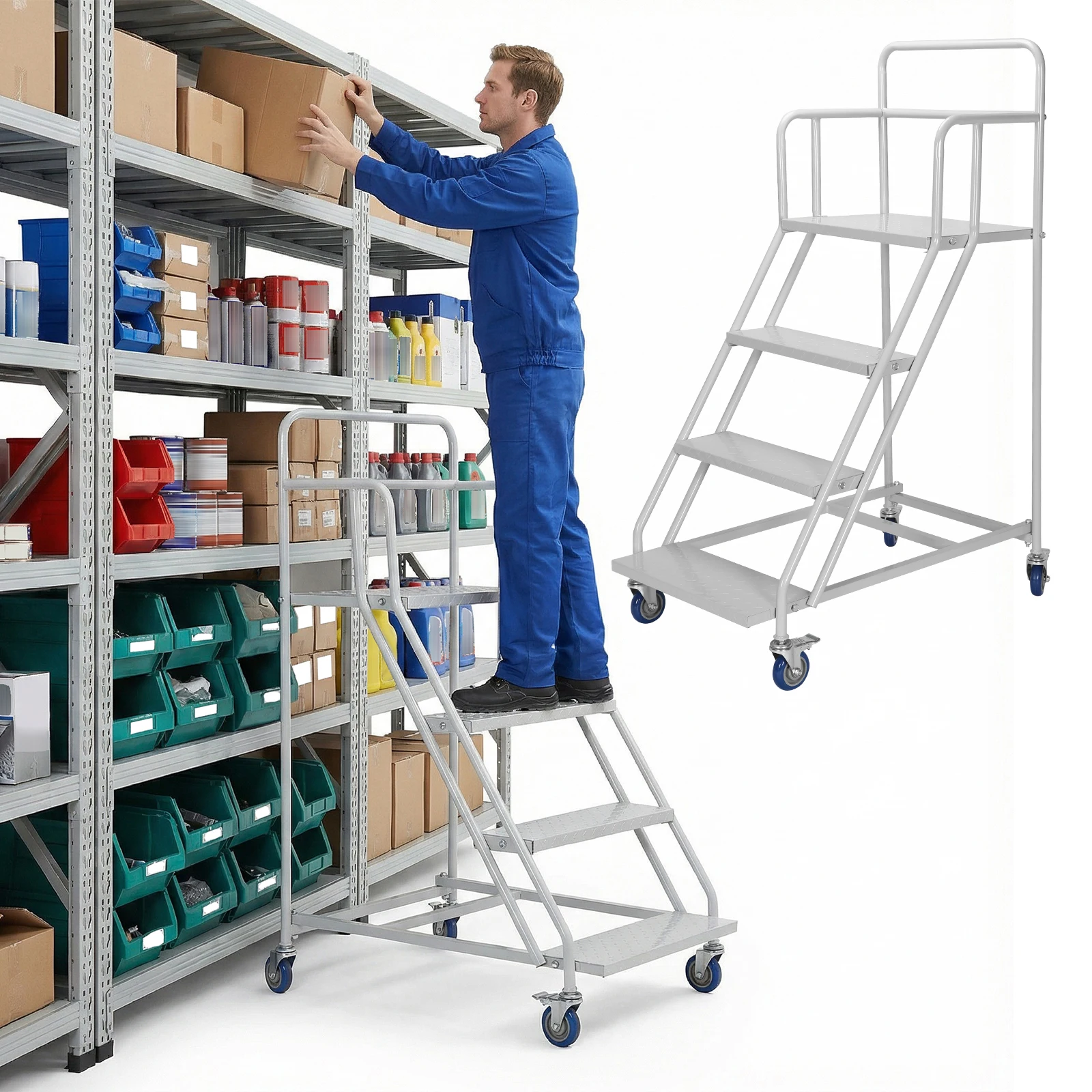 4 Steps Platform Vehicle Step Ladder 445LBs Capacity Rolling Warehouse Step Ladder W/ Wheels for Supermarket Library
4 Steps Platform Vehicle Step Ladder 445LBs Capacity Rolling Warehouse Step Ladder W/ Wheels for Supermarket Library