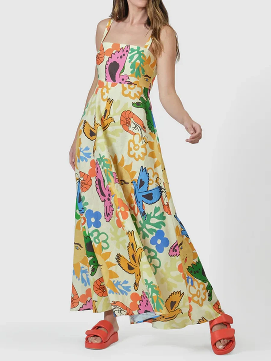 Women s Summer Boho Spaghetti Strap Square Neck Floral Print Dress Casual Flowy Long Dress Beach Swing Party Maxi Dress
Women s Summer Boho Spaghetti Strap Square Neck Floral Print Dress Casual Flowy Long Dress Beach Swing Party Maxi Dress