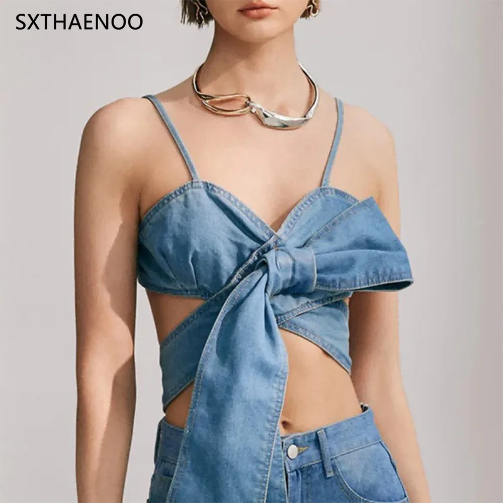 SXTHAENOO Solid Designer Spliced Bowknot Slim Fit Denim Vests Women Square Collar Sleeveless Backless Sexy Vest Female Fashion
SXTHAENOO Solid Designer Spliced Bowknot Slim Fit Denim Vests Women Square Collar Sleeveless Backless Sexy Vest Female Fashion